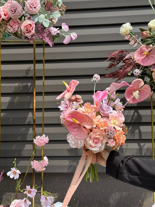 Faux pink and peach bridal bouquet 